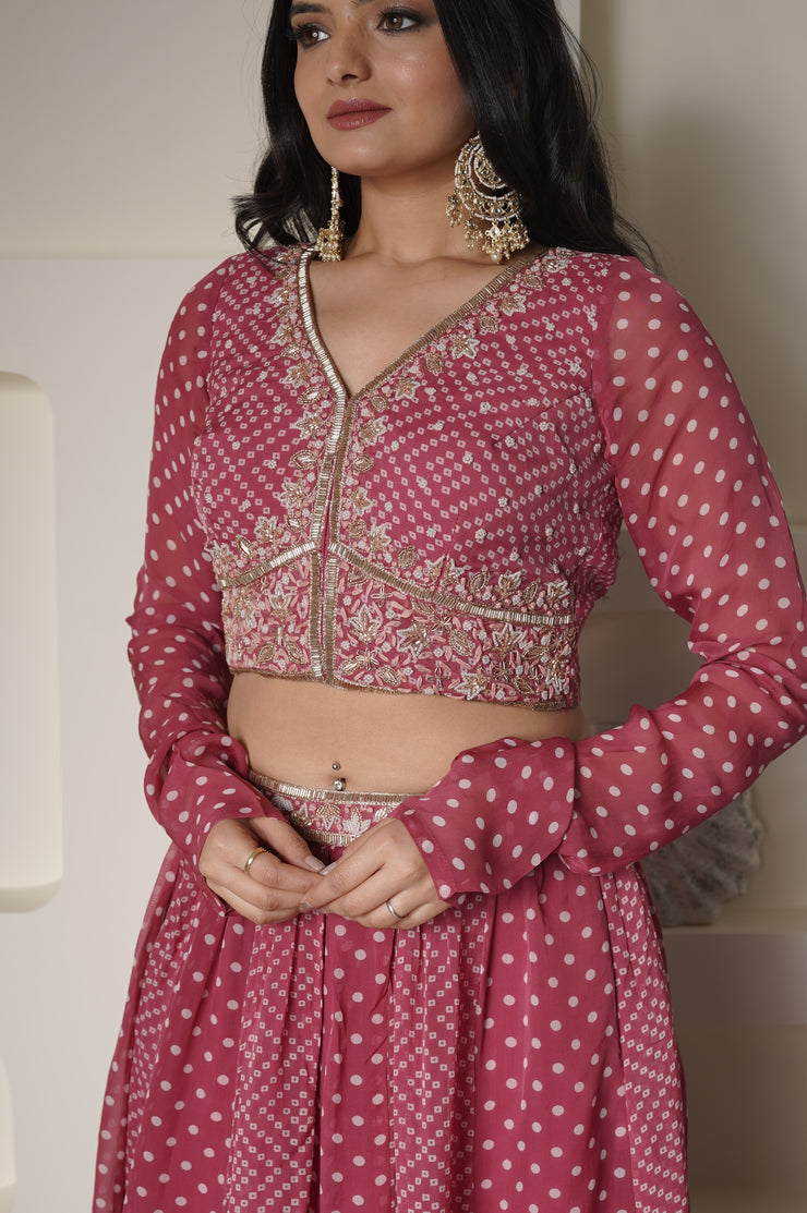 pink polka dot lehenga set