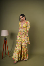 yellow printed sharara set