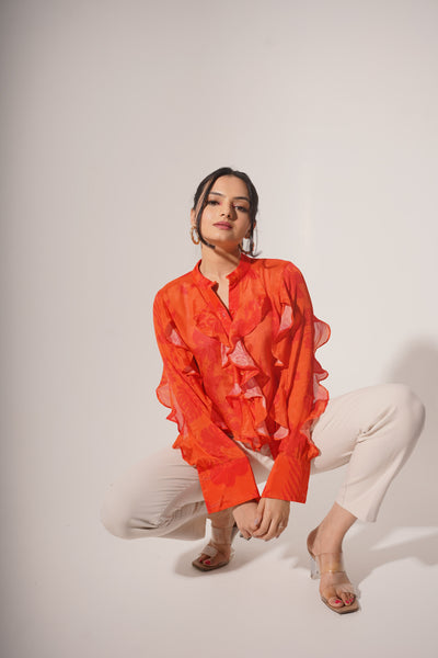 orange frill shirt