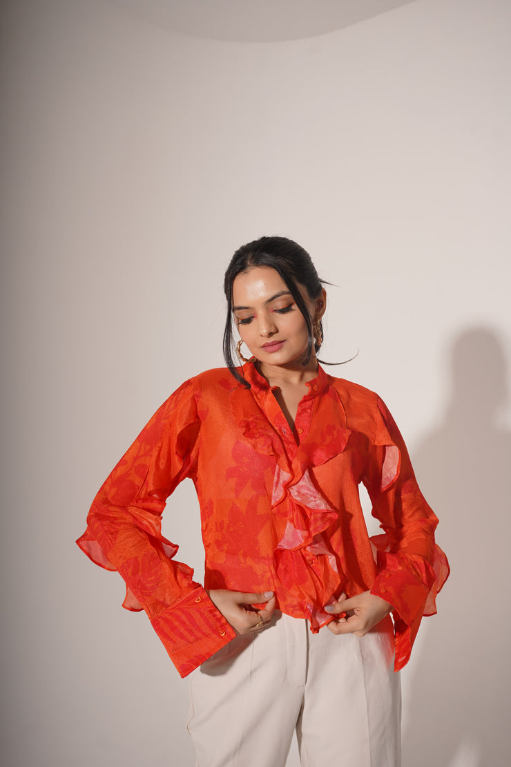 orange frill shirt