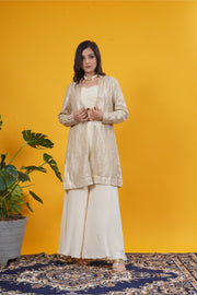 Ivory Gold Sequin Embellished Crepe Jacket Set