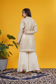 Ivory Gold Sequin Embellished Crepe Jacket Set