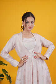 Light Brown & Peach Pink High-Slit Jacket Set