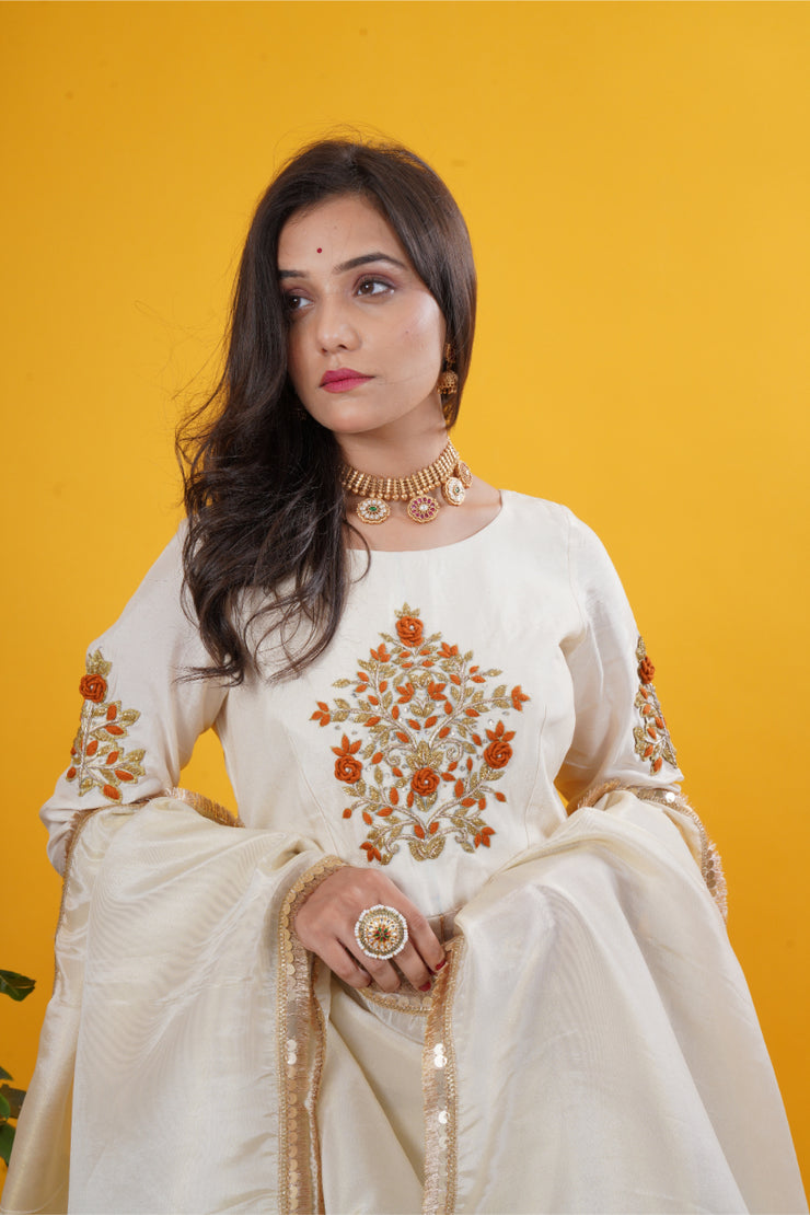 Ivory Multi-Kali Gown with Sequin, Brocade & Patchwork Detailing