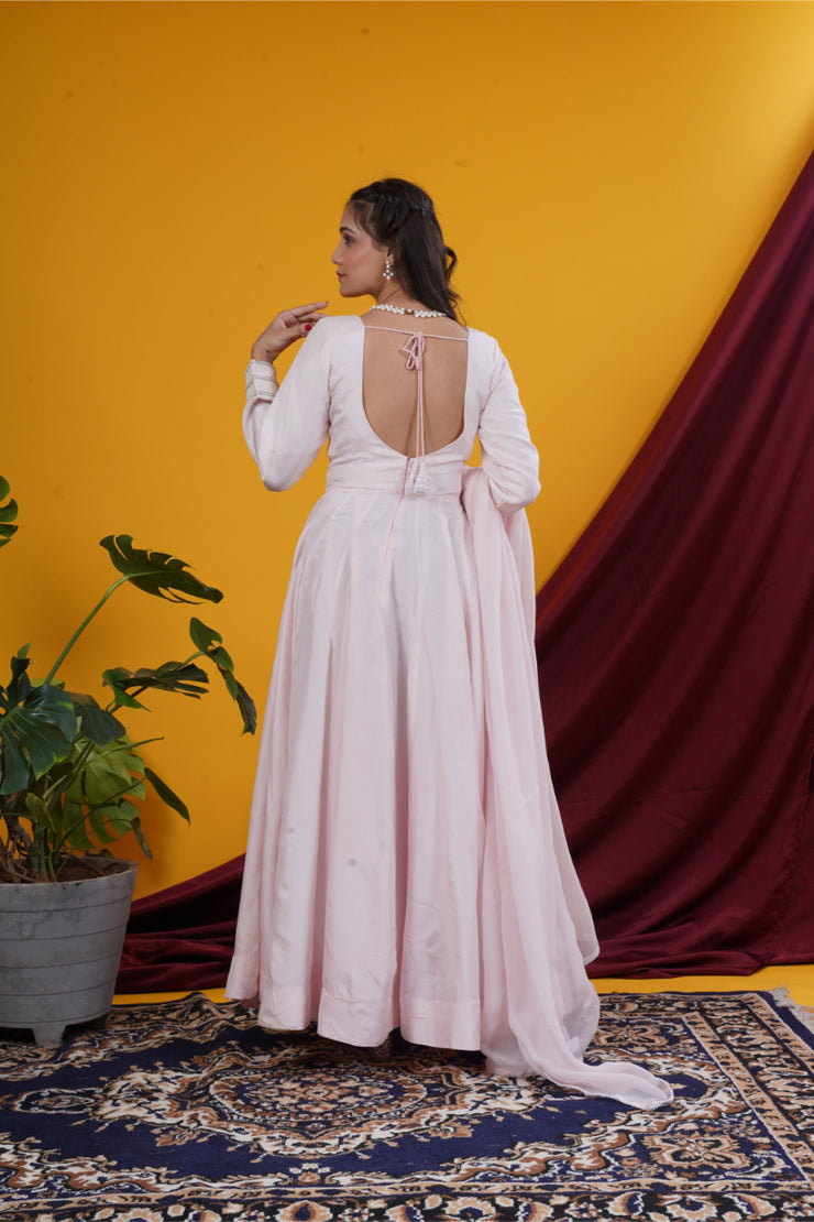 Baby Pink Double Yoke Handwork Kali Gown