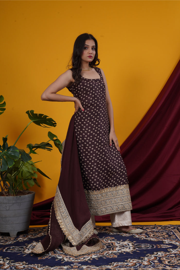 Brown Bandhani Graceful suit set