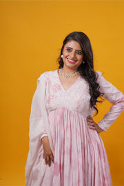 Onion Pink Batik Handwork Gown with Organza Dupatta