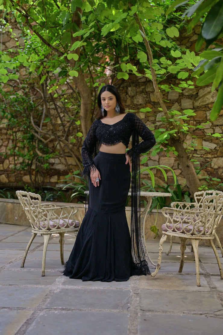 black fish cut lehenga