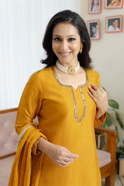 Burnt Mustard Silk Suit set Ensemble