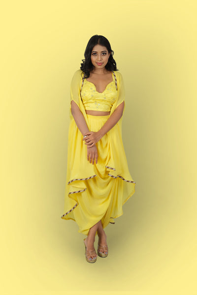 ASHNI - Cowl skirt paired with high low cape