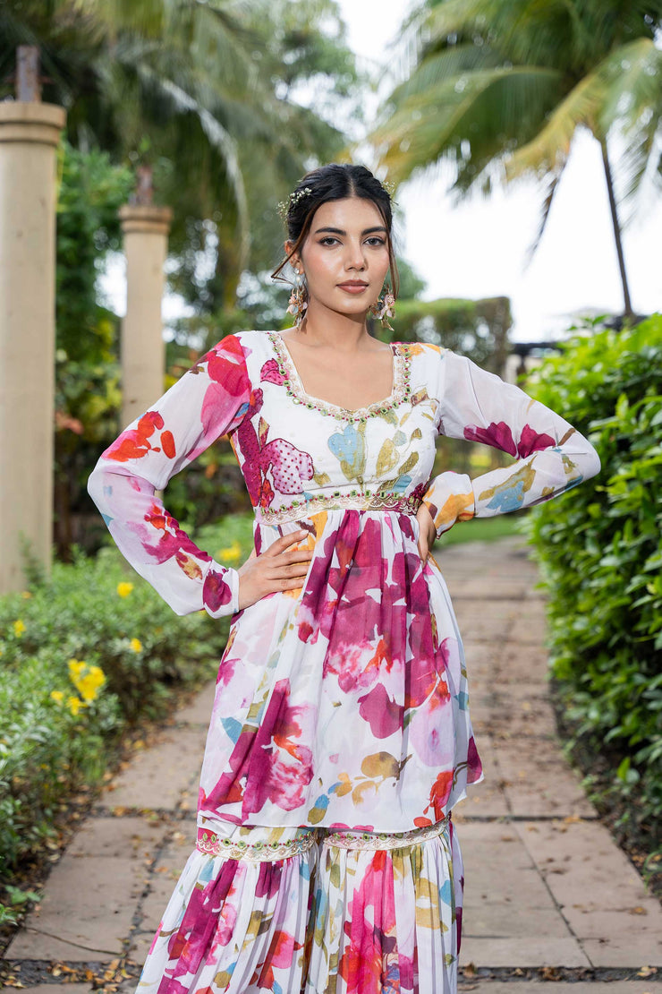 watercolor floral sharara