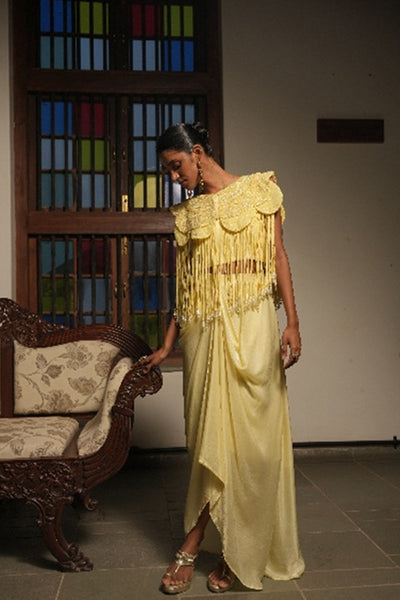 Lemon Mist Drape Co-ord with cowl skirt