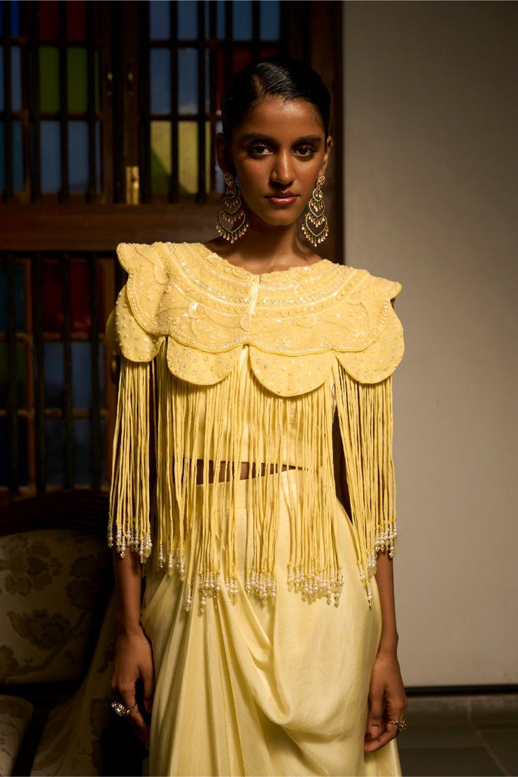 Lemon Mist Drape Co-ord with cowl skirt