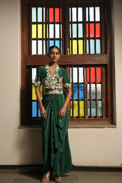 Green Poise Jacket and cowl skirt set