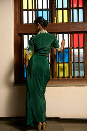 Green Poise Jacket and cowl skirt set