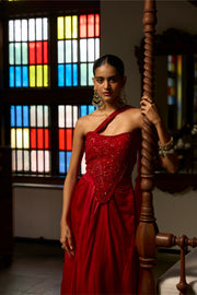 Red Mirage Draped Corset Set