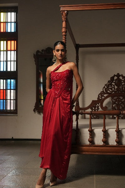Red Mirage Draped Corset Set