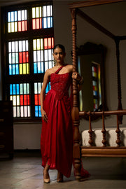 Red Mirage Draped Corset Set