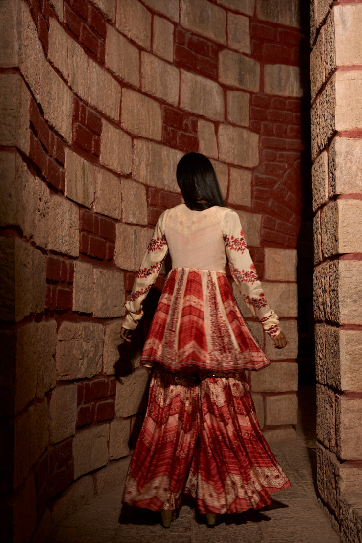 Mehr Rang – Printed Peplum Sharara Set