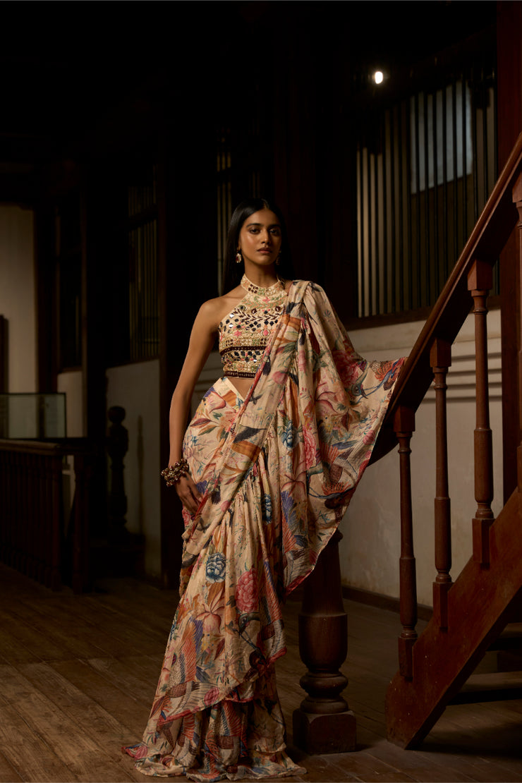 Dior Wilderness – Nature-Inspired Ruffle Saree Set