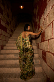 Jungle Print Ruffle Saree with Handwork Blouse