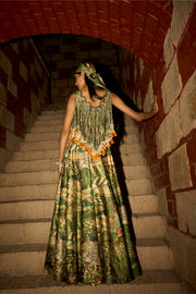 Tales of the Tropics – Jungle Print Skirt Set with Handcrafted Dori & Shell Tassel Detailing