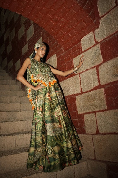 Tales of the Tropics – Jungle Print Skirt Set with Handcrafted Dori & Shell Tassel Detailing