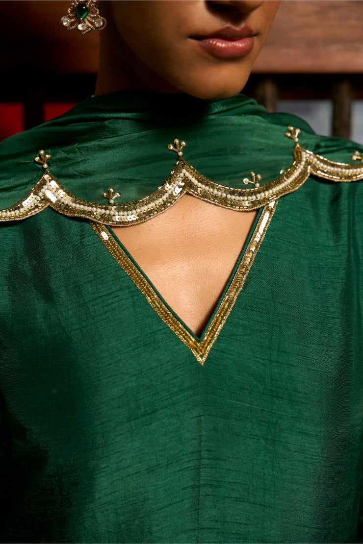 Green Golden Meadow Kurta Set