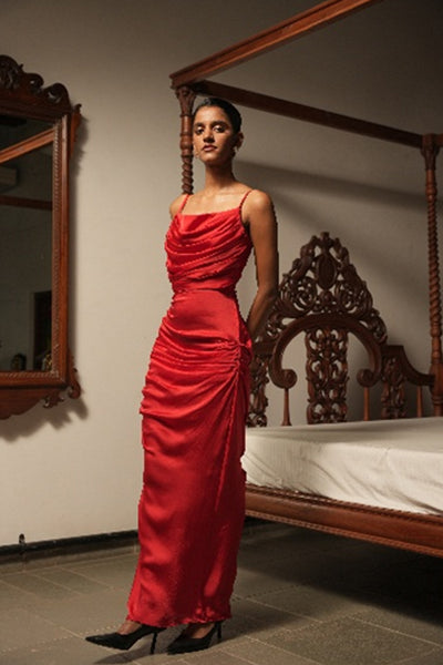 Draped in Desire – The Red Satin Gown