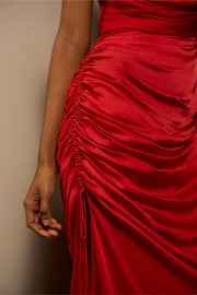 Draped in Desire – The Red Satin Gown