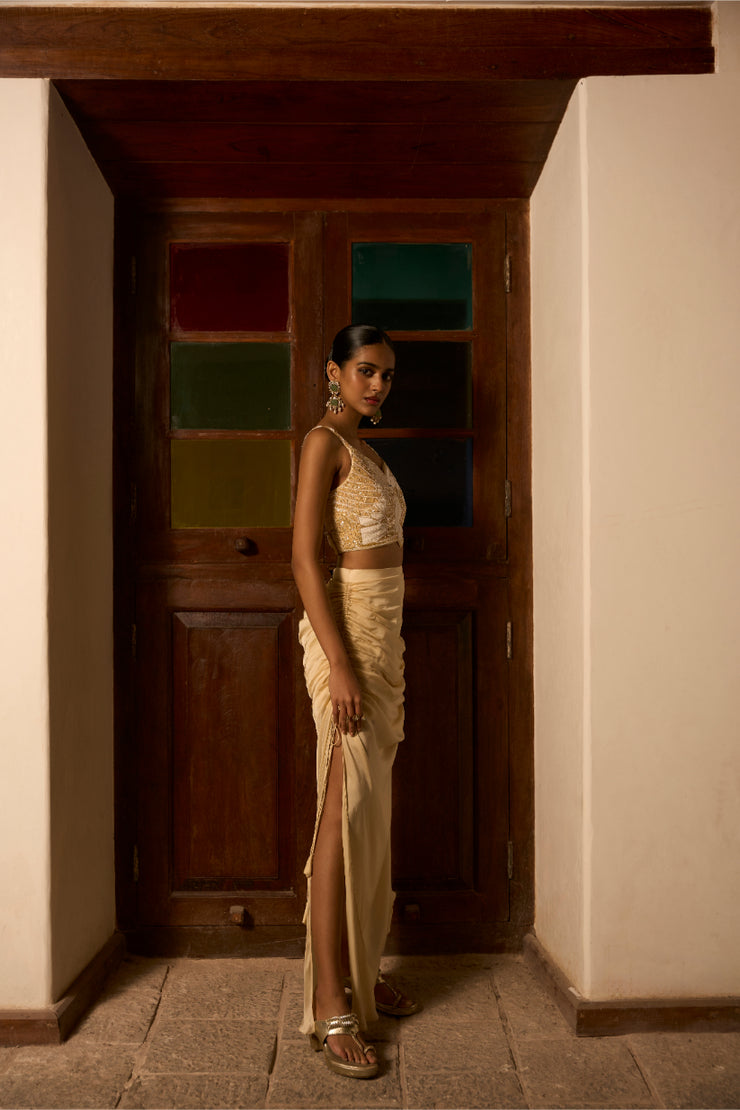 Butterfly Handwork Blouse with Drape Skirt