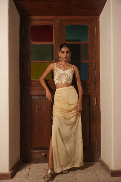 Butterfly Handwork Blouse with Drape Skirt