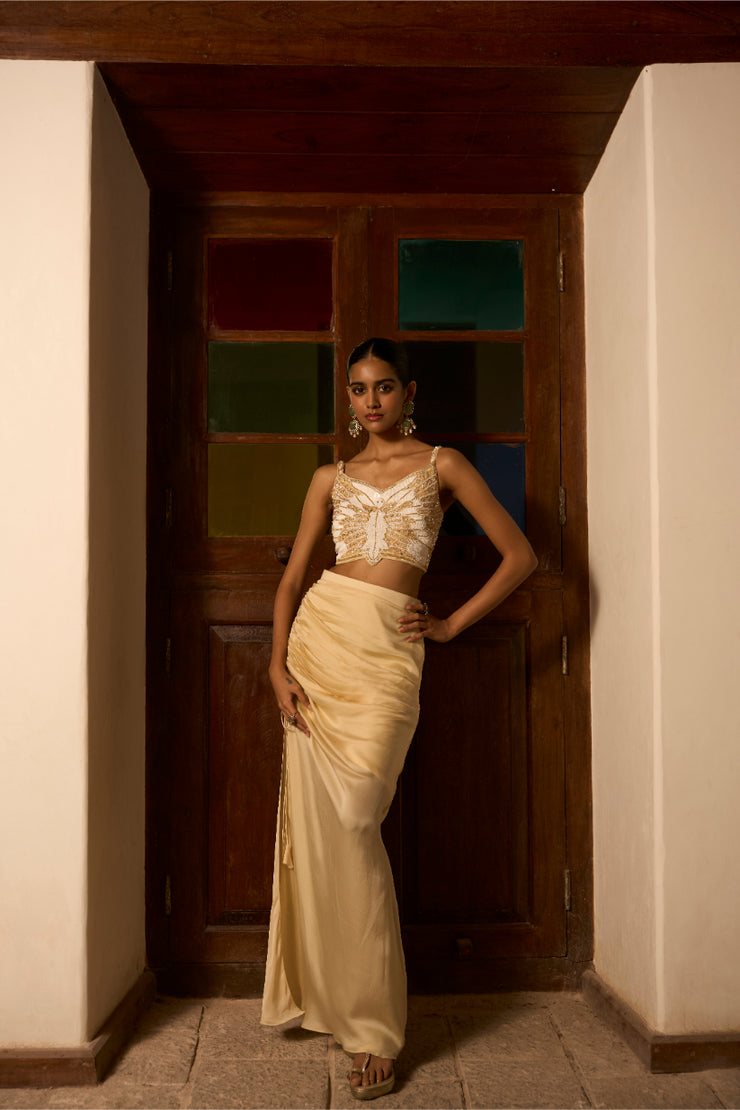 Butterfly Handwork Blouse with Drape Skirt