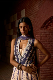 Mauve Ivory Blue Jacket - gown Set