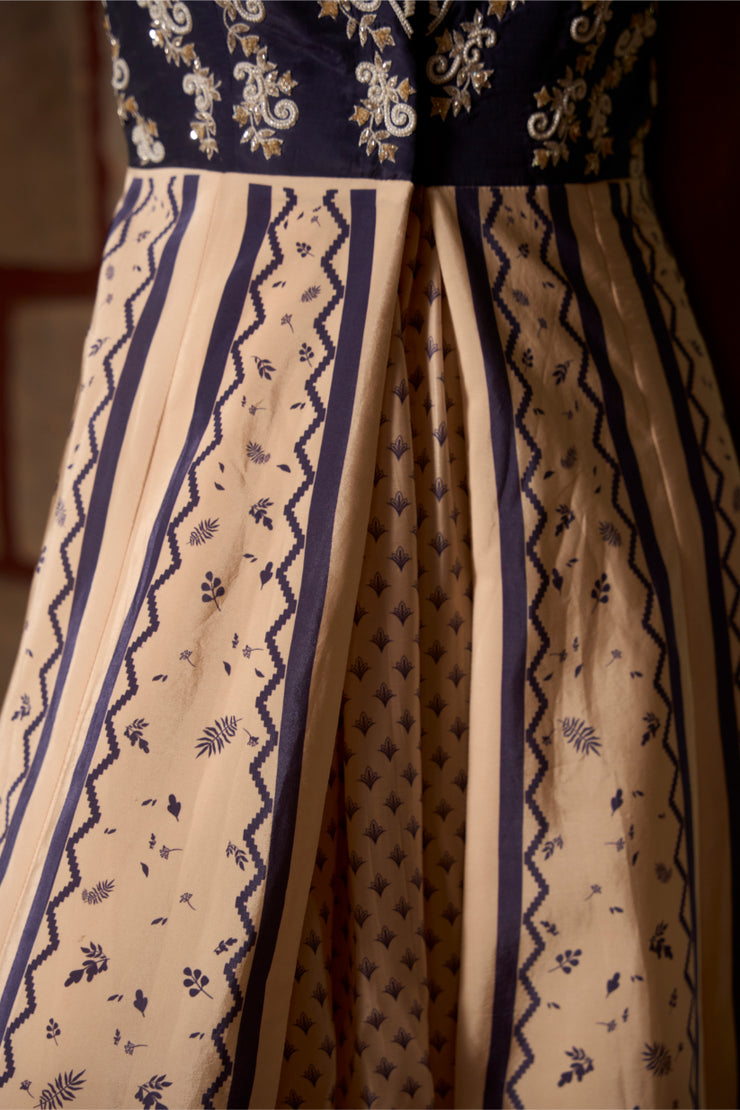 Mauve Ivory Blue Jacket - gown Set