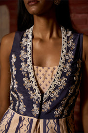 Mauve Ivory Blue Jacket - gown Set