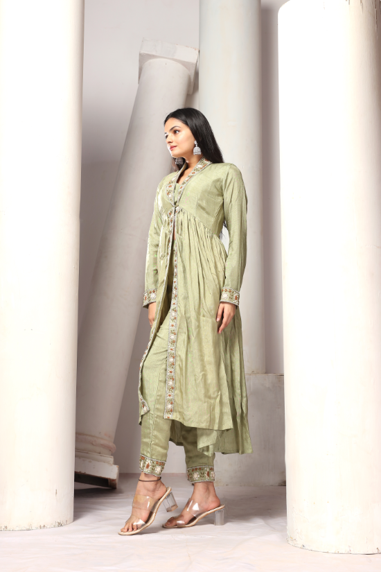 Pista green kurti pants