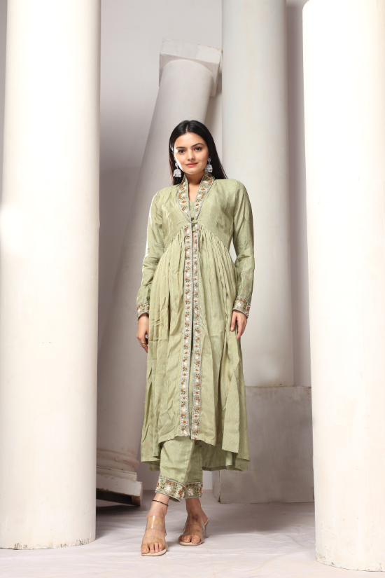 Pista green kurti pants