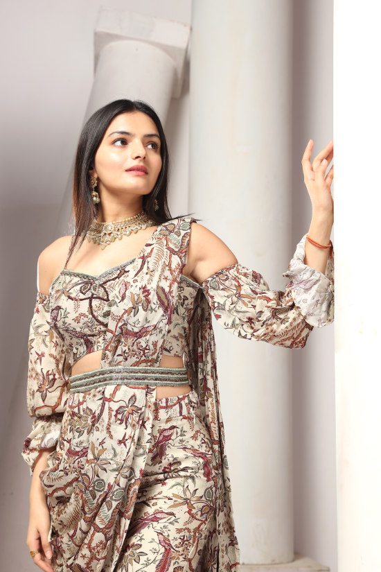 Bird print multi purpose sharara set