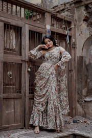 Bird print multi purpose sharara set