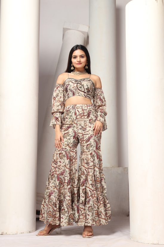 Bird print multi purpose sharara set