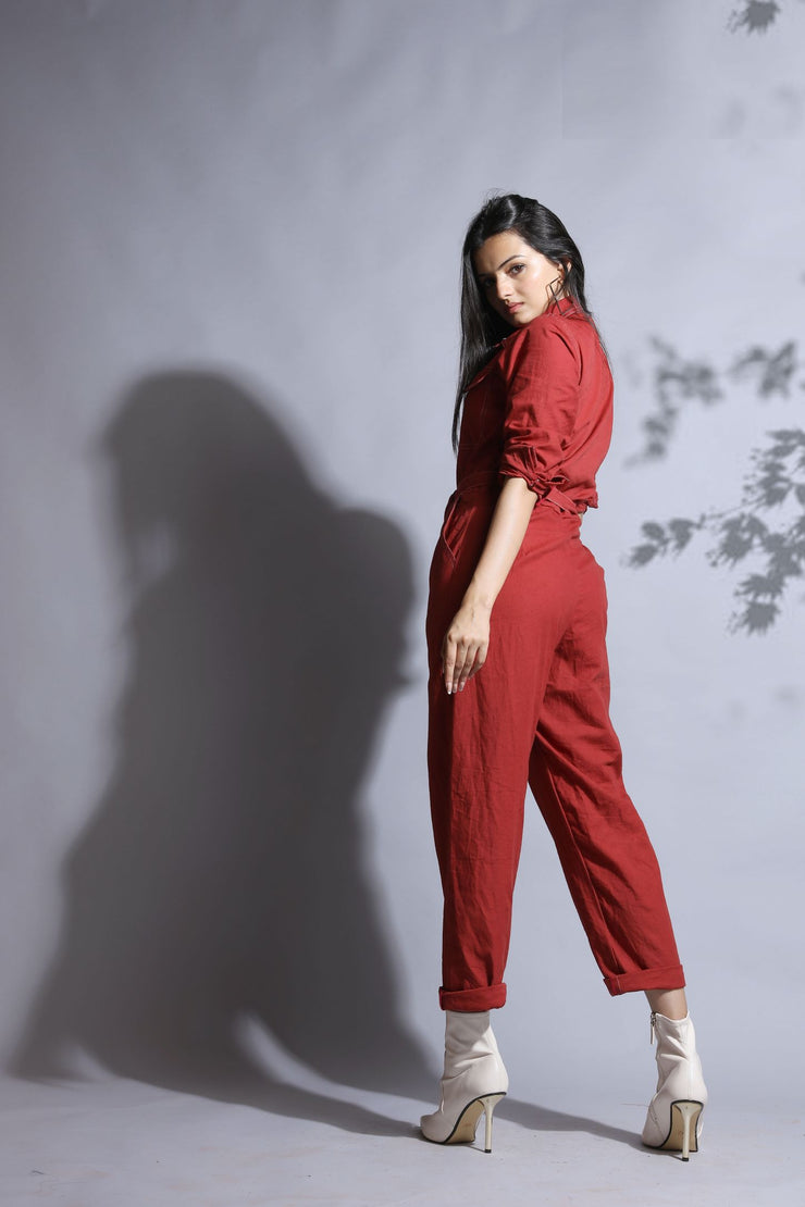 Maroon boiler jumpsuit